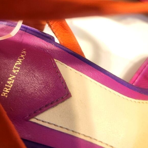 B Brian Atwood "Astor" Pink,Purple, Orange Suede Lace Up Sandals Heel Sz.6 $445 - Picture 5 of 9